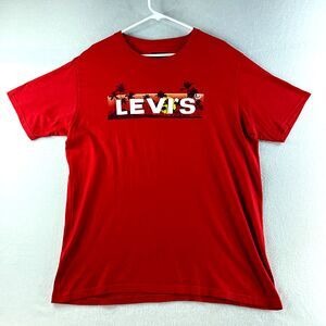 Levi's Mens T-Shirt Red Size L Short Sleeve Round Neck 100% Cotton Logo